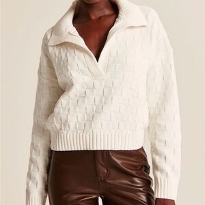 Abercrombie Checkerboard Stitch Notch-Neck Sweater